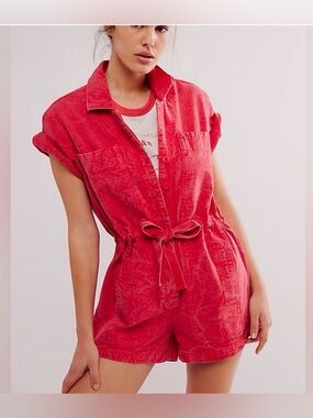NWOT Free People Red Rhodes Chino Coverall Romper
